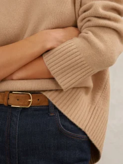 chameau - Pull Reiss Ella à col rond en laine et cachemire