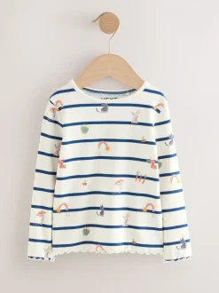 Character à rayures écru/bleu marine - T-shirt à manches longues en côtes (3mths-7yrs)