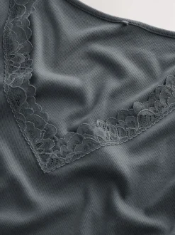 charbon de bois - Body à bordure en dentelle avec couche de base thermique