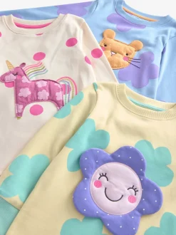 Chat/ Licorne/ Fleur pastel - Lot de 3 pyjamas Snuggle à manches longues (9mois-12ans)