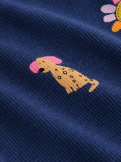 Chats et chiens bleu marine - T-shirt à manches longues en côtes (3mths-7yrs)