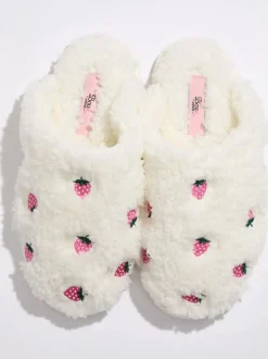 Chaussons mules brodés Boux Avenue à la fraise