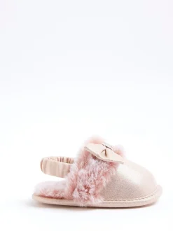 Chaussons River Island en fourrure à nœud glamour