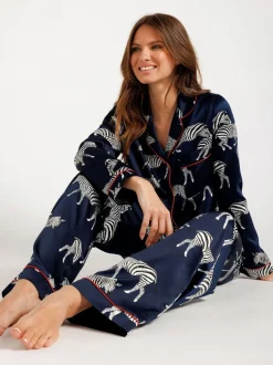 Chelsea Peers pyjama long en satin imprimé zèbre