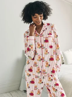 Chelsea Peers pyjama long imprimé chien Cotton Puce the Christmas Cockapoo