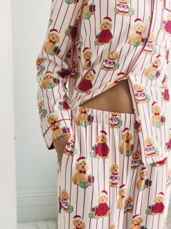 Chelsea Peers pyjama long imprimé chien Cotton Puce the Christmas Cockapoo