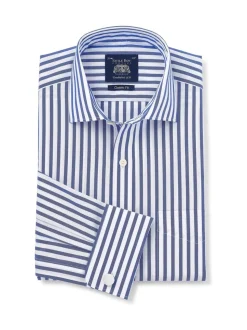 Chemise habillée en coton rayé classique Savile Row Company à double poignet