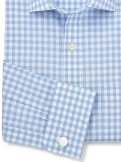 Chemise habillée en coton à carreaux vichy Savile Row Company coupe classique à double poignet