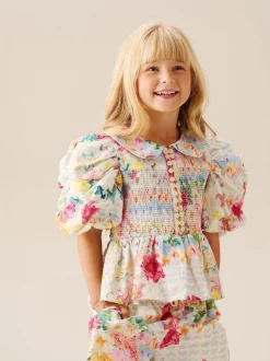 Chemisier froncé Angel & Rocket Orla multicolore à col Claudine