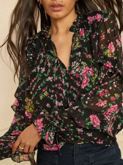 Chemisier Love & Roses à encolure crantée et poignets à volants