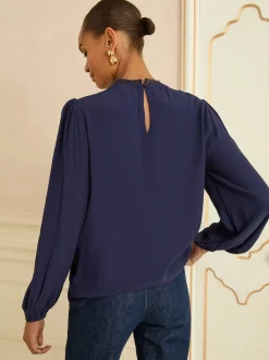 Chemisier Love & Roses brodé à manches longues à col rond