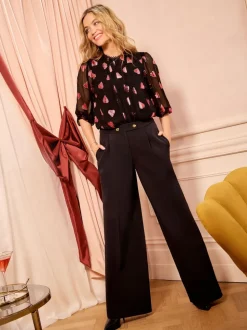 Chemisier Love & Roses en jacquard à manches longues et col rond