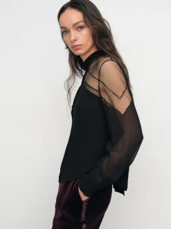 Chemisier Reiss Marnie à col noué et empiècement en dentelle