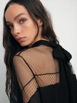 Chemisier Reiss Marnie à col noué et empiècement en dentelle