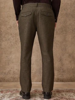 Chevrons kaki vert - Pantalon élégant en coton brossé coupe classique