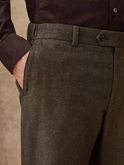 Chevrons kaki vert - Pantalon élégant en coton brossé coupe classique