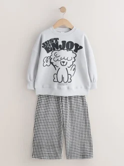 Chien gris/vichy - Ensemble Sweat-shirt et Pantalons Jambe large (3-16ans)