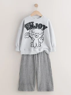 Chien gris/vichy - Ensemble Sweat-shirt et Pantalons Jambe large (3-16ans)