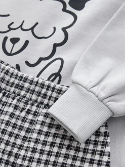 Chien gris/vichy - Ensemble Sweat-shirt et Pantalons Jambe large (3-16ans)