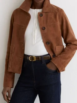 chocolat - Ceinture en cuir à boucle incurvée Reiss Hazel