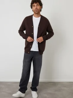 chocolat - Threadbare Coton Blend Tricoté Cardigan