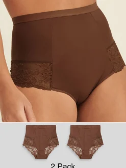 Chocolat Nude - Imprimé Gainant Culotte brésilienne dos lacé 2 Lot