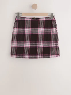 Chocolat/rose à carreaux - Mini Jupe