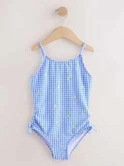Citron vichy bleu/blanc - Maillot de bain froncé à bretelles (3-16ans)
