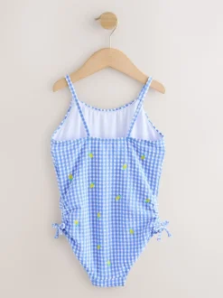 Citron vichy bleu/blanc - Maillot de bain froncé à bretelles (3-16ans)