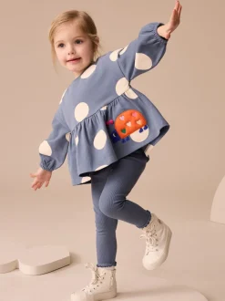 Coccinelle bleu marine - Ensemble haut péplum à manches longues et legging (3 mois-7 ans)