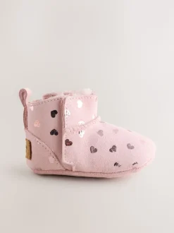Coeur rose - Bottes Pull-On Bébé en daim (0-24mths)
