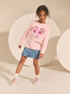 Coeur rose - Haut à manches longues à sequins (3-16ans)