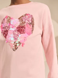 Coeur rose - Haut à manches longues à sequins (3-16ans)