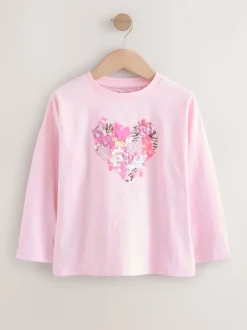 Coeur rose - Haut à manches longues à sequins (3-16ans)