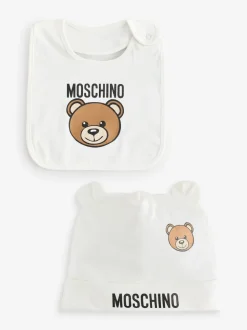 Coffret cadeau Moschino bébé avec chapeau et bavoir à logo avec coffret cadeau