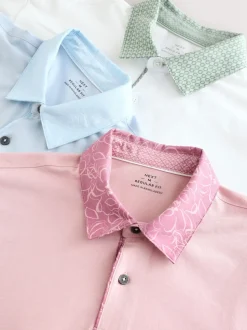 Col tissé rose / bleu / blanc - Polo en jersey Manches courtes 3 Pack