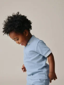 Col zippé bleu - Ensemble polos et shorts de manches (3mois-7ans)