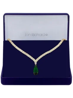 Collier Jon Richard en forme de goutte de poire vert émeraude Collier cadeau en boîte de zircone