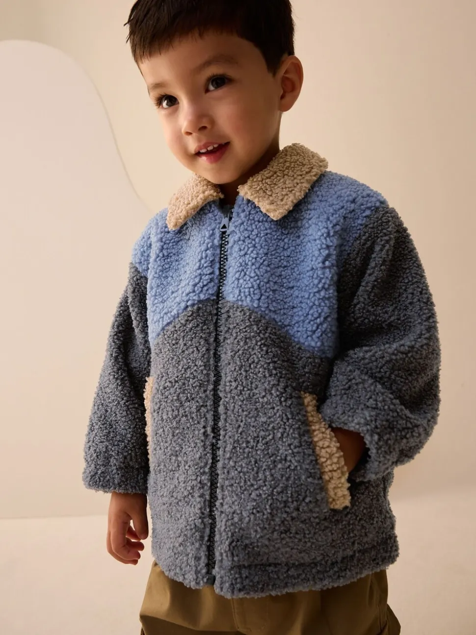 Color block anthracite/bleu/fauve - Borg Polaire Shacket (3mths-7yrs)