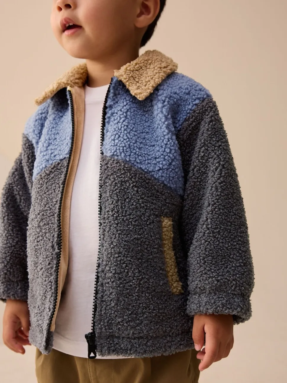 Color block anthracite/bleu/fauve - Borg Polaire Shacket (3mths-7yrs)