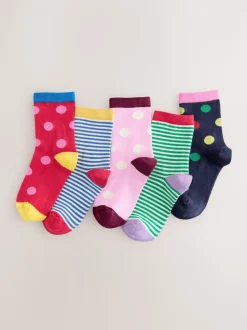 Coloris divers - Lot de 5 paires de chaussettes à rayures et à pois en coton
