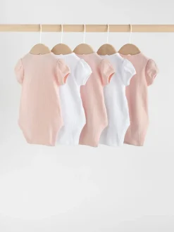 Coloris pastel - Lot de 5 bodys à manches courtes en maille pointelle pour bébé