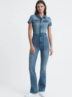 Combinaison en denim Good American évasée en bas