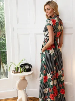 Combinaison HotSquash noir ample à fleurs et fines rayures