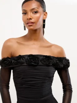 Combinaison Lipsy Flower 3D Bardot en maille à manches longues