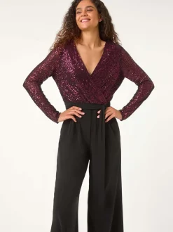 Combinaison Roman Sequin Wrap Col en V extensible