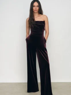 Combinaison sans bretelles drapée en velours Reiss Andria