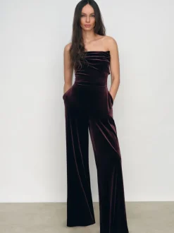 Combinaison sans bretelles drapée en velours Reiss Andria