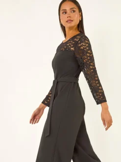 Combinaison stretch contrastée en dentelle Roman Petite