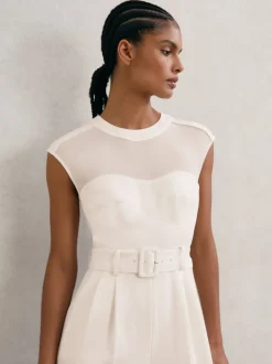 Combinaison-pantalon ceinturée à jambe large et empiècements transparents Reiss Alba